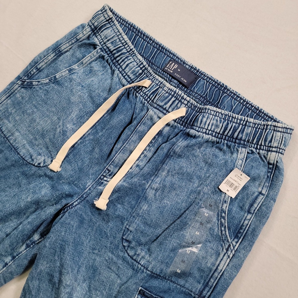 NWT GAP Easy Jean Cargo Pants Womens M Acid Indigo Wash Relaxed Utility Jogger